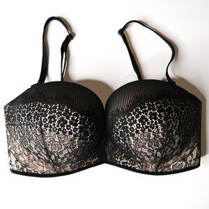 VICTORIA'S SECRET Black Lace Demi Padded Bra - Size 36D